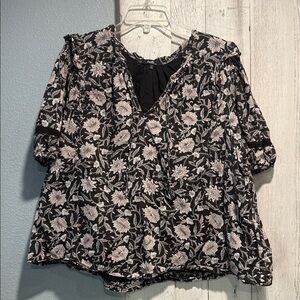 Chic Black and White Floral Blouse